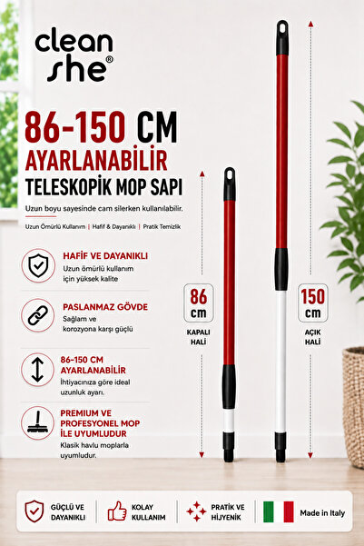 Cleanshe Max Flex Teleskopik Mop Sapı | Premium ve Profesyonel Mop Uyumludur ...