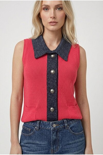 Neden Tekstil Collar and Button-Pocket Detailed Knitwear Cardigan