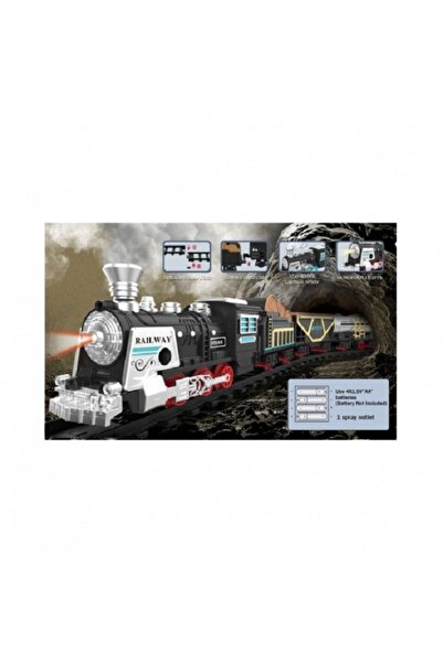 Noname Set Tren Classic alb&minus;negru cu cale ferata si 3 vagoane, sune...