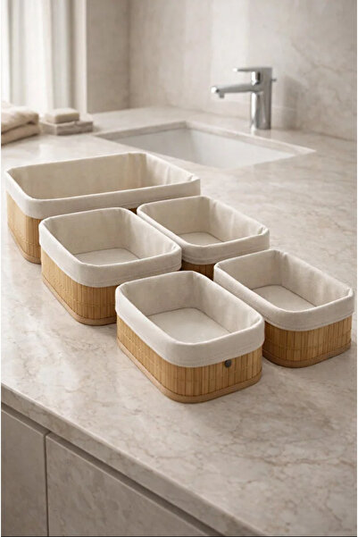 TUMU LIFE Bambu 5’Li Organizer Düzenleyici Sepet Seti Banyo Dolap Mutfak