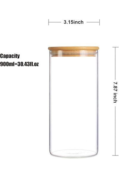 Home Zone 3pcs Glass Storage Jars with Bamboo Lids 900ML, High Borosilicate G...