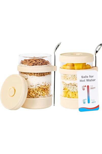 KASTWAVE Glass Overnight Oats Jars 16 oz - 2 Pack Airtight Meal Prep Containe...