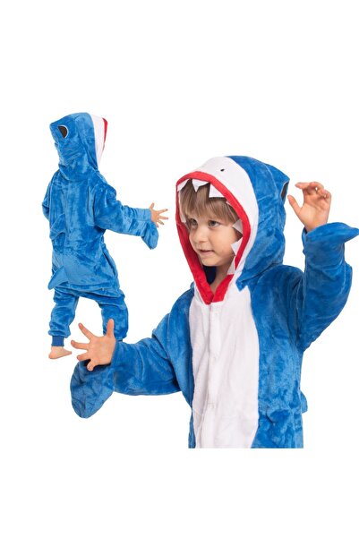 OEM Pijama salopetă pentru copii — costum tip Kigurumi cu model rechin albast...