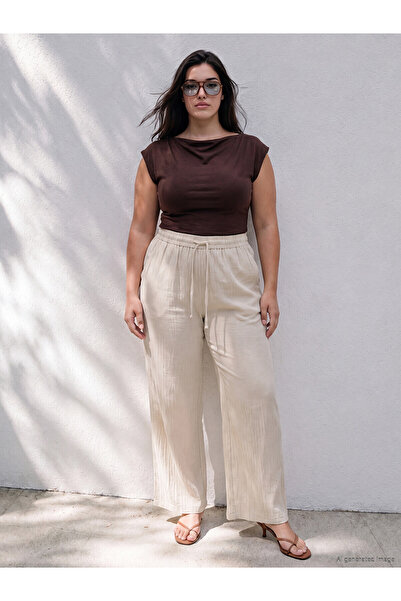 LC Waikiki Nevavm Women's Wide Leg Pants with Elastic Waist and Difference in...