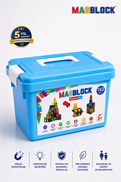 Magblock 152 Parça Tamamı Manyetik Yapı Blokları - Saklama Kutulu Oyuncak - 5...