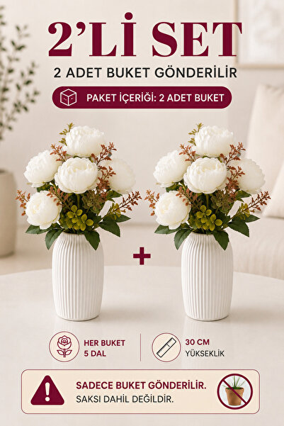 MD Aspiz Flowers 2 Demet Yapay Çiçek 5li Lüks krem Şakayık Demeti 30cm ( Saks...