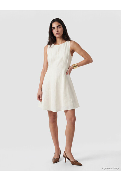 LC Waikiki Two Mt Shop Quality Oval Neck Women's Mini Dress with Sewing Detail