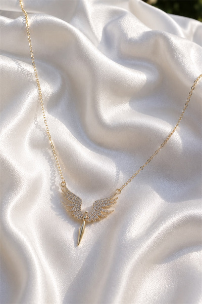 TAKIPORT Gold Color Zircon Stone Angel Wing Figured Women's Necklace