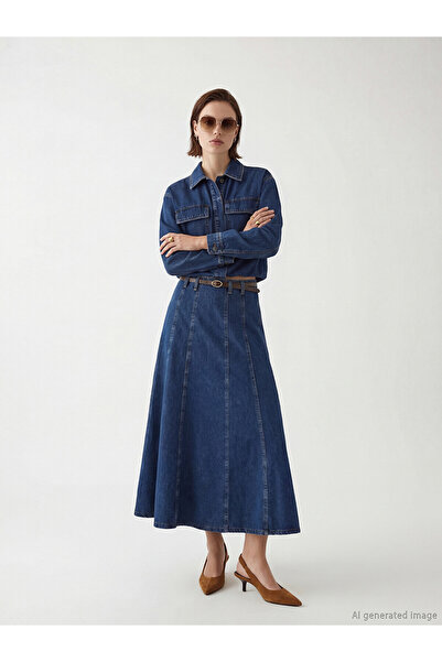 LC Waikiki Alita City High Waist Belted Flared Jean Skirt with a Difference