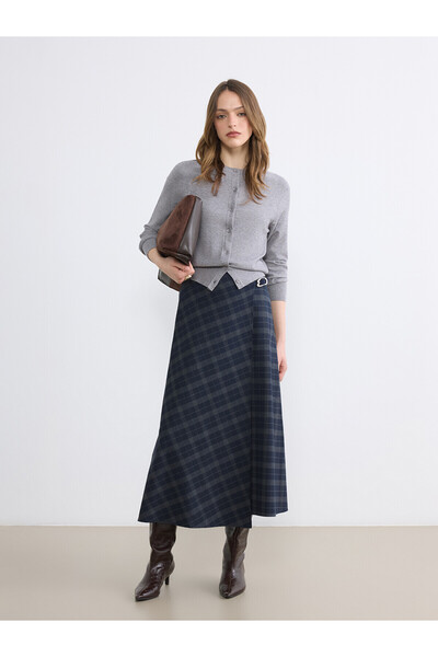 LC Waikiki Two Mt Shop Quality Plaid A-Line Skirt with Belt