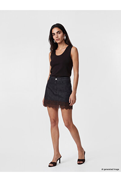 LC Waikiki Alita City Slim Fit Lace Detailed Mini Jean Skirt with a Differenc...