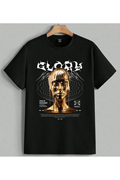 ELFERA Altin Heykul Akisan Madde Printed Unisex Oversize T-Shirt Black