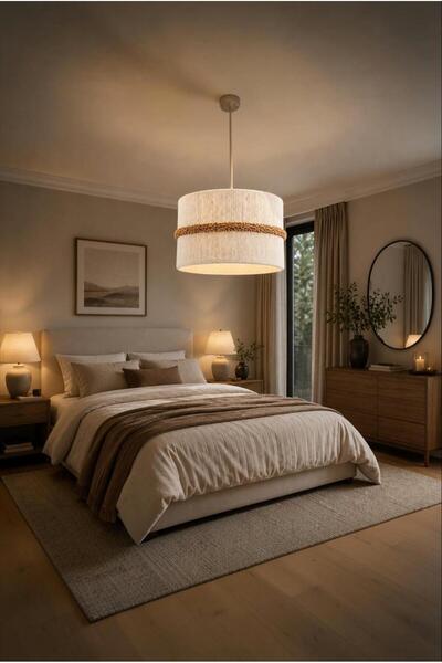 Elizim Home Lighting Bohem Modern Makrome Avize 25 cm – El Yapımı Yatak Odası...