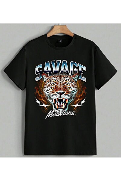 ELFERA Savage Tiger Aggressive Print Unisex Oversize T-Shirt Black