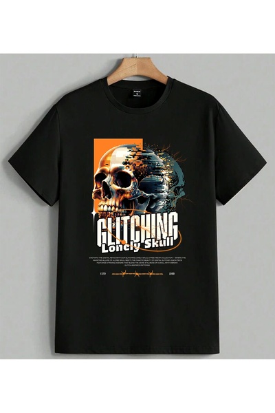 ELFERA Μπλουζάκι Unisex Oversize με Ψηφιακή Εκτύπωση Glitching Lonely Skull, ...