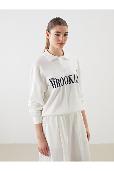 LC Waikiki Nevavm Women's Polo Collar Brooklyn Embroidered Sweatshirt with a ...