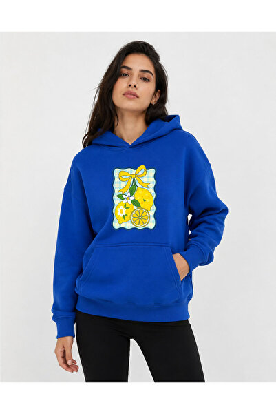 herkesemoda Lemon Printed Hooded 2 Thread Threaded Sweatshirt