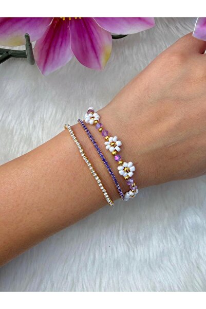 Beykan handmade Colorful 3-Piece Bracelet Set Daisy Beads and Stone Waterway ...