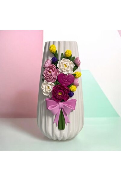 OEM Vază ceramică decorată manual din lut polimeric Fimo – buchet de bujori –...
