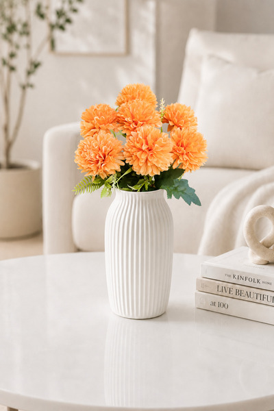 MD Aspiz Flowers Yapay Çiçek 7li Lüx turuncu kasımpatı Demeti 42 cm ( Saksısı...