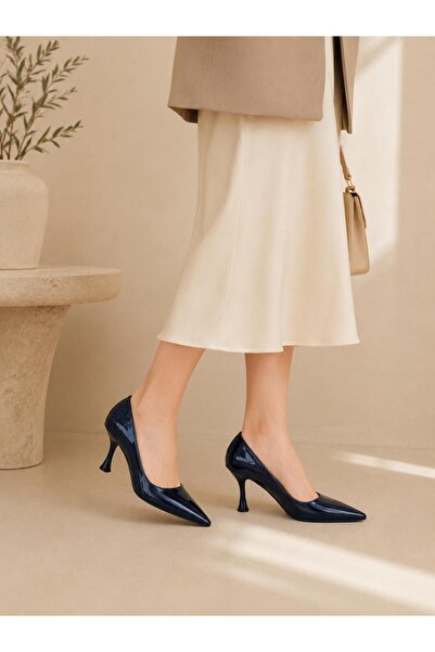 Saltopik Navy Blue Patent Leather Stiletto Heeled Shoes