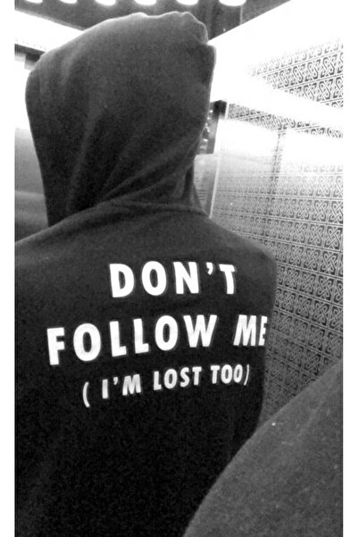 BALİNA Siyah Kapüşonlu Sırt Baskılı "Don't Follow Me" Sweatshirt