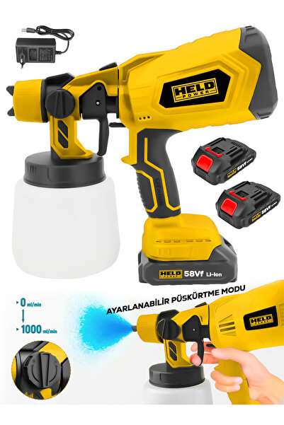 held power 58Vf Çift Akülü Fırçasız Şarjlı Boya Püskürtme Makinesi 200W 1L