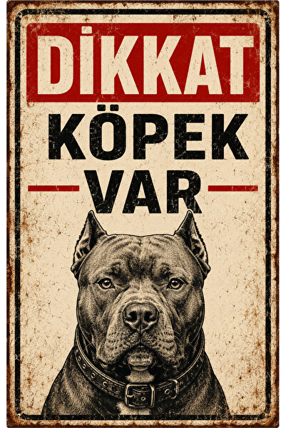 Lucena Retro Caution Dog Present Pitbull Metal Warning Sign Decorative Wall S...