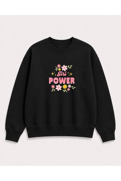 herkesemoda Power Girl Floral Print Detailed Shirred 2 Thread Crew Neck Sweat...