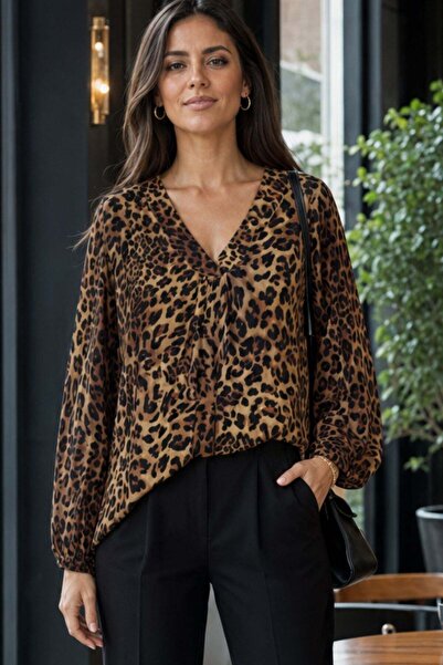 Mossta Bluza sa dugim rukavima i V-izrezom sa leopard printom - Leopard