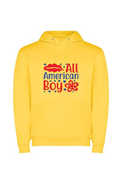 iLovePrints Patriotic Boy Collection Φούτερ με κουκούλα σε χρώμα Κίτρινο
