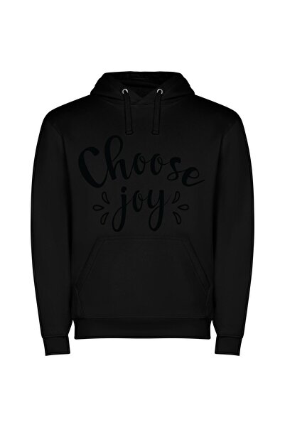 iLovePrints Joyous Black and White Φούτερ με κουκούλα σε χρώμα Μαύρο