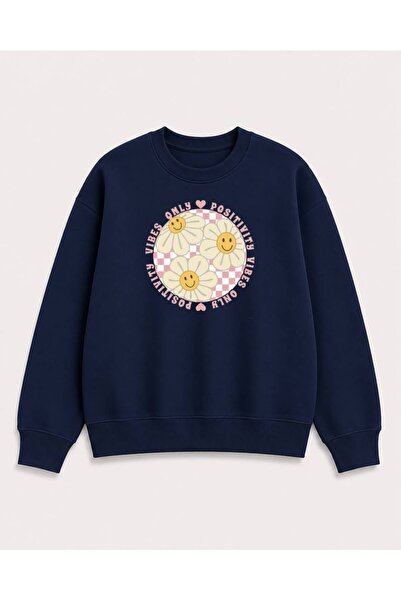 herkesemoda Smiling Faces Emoji Printed 2 Thread Threaded Crew Neck Sweatshirt