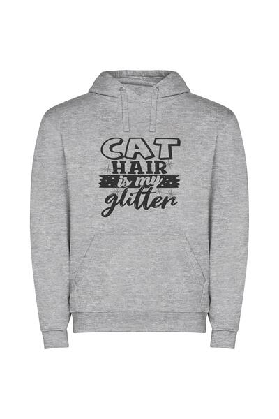 iLovePrints Feline Glitter Glamour Φούτερ με κουκούλα σε χρώμα Γκρι