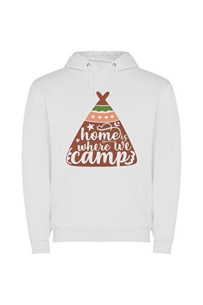 iLovePrints Camping Chronicles: Home & Teepee Φούτερ με κουκούλα σε χρώμα Λευκό