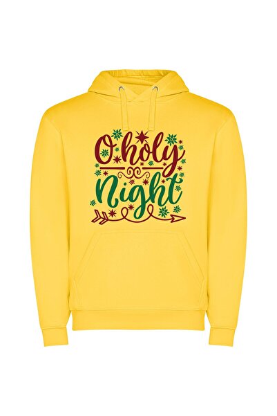 iLovePrints Merry Holly Night Bliss Φούτερ με κουκούλα σε χρώμα Κίτρινο