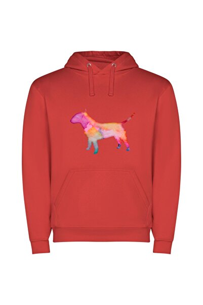 iLovePrints Colorful Canine Art Φούτερ με κουκούλα σε χρώμα Κόκκινο