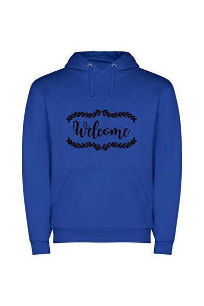 iLovePrints Elegant Welcome Sign Φούτερ με κουκούλα σε χρώμα Μπλε