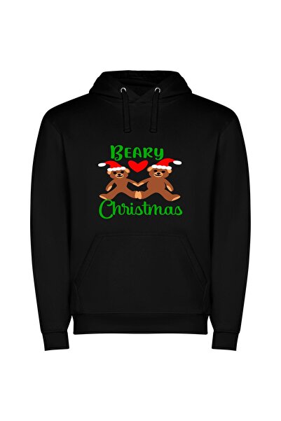 iLovePrints Bear Legs: Beary Christmas Φούτερ με κουκούλα σε χρώμα Μαύρο