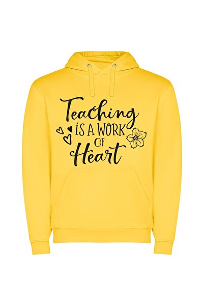iLovePrints Heart of Teaching Φούτερ με κουκούλα σε χρώμα Κίτρινο