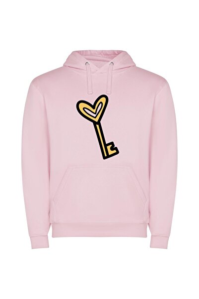 iLovePrints Heart Key Gold Φούτερ με κουκούλα σε χρώμα Ροζ