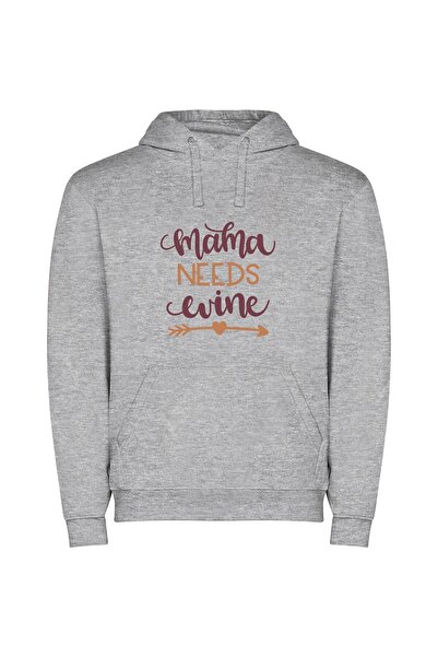 iLovePrints Mama's Wine Craving: Elegant Φούτερ με κουκούλα σε χρώμα Γκρι
