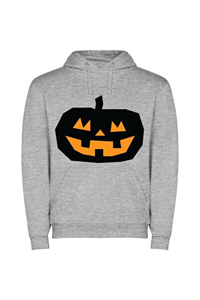 iLovePrints Glowing Halloween Pumpkin Φούτερ με κουκούλα σε χρώμα Γκρι