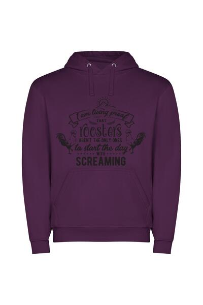 iLovePrints Serenity Over Rooster's Scream Φούτερ με κουκούλα σε χρώμα Μωβ