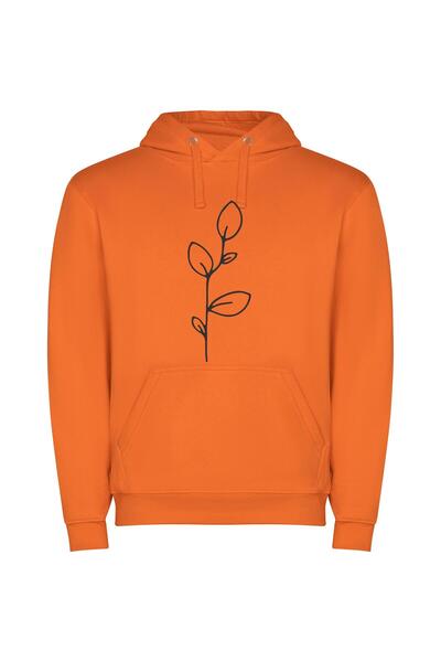 iLovePrints Elegant Floral Line Sketch Φούτερ με κουκούλα σε χρώμα Πορτοκαλί