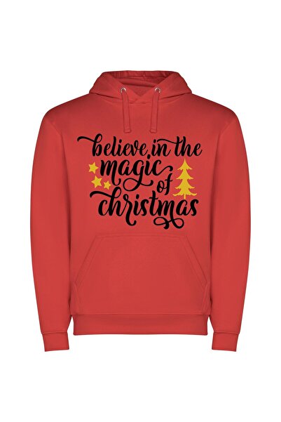 iLovePrints Enchanting Yuletide Magic Φούτερ με κουκούλα σε χρώμα Κόκκινο