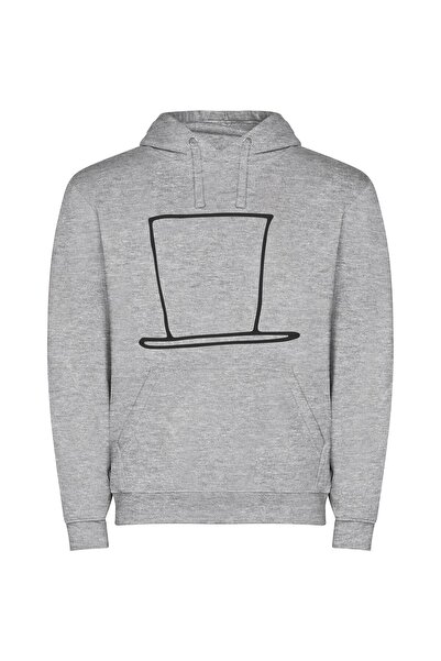 iLovePrints Elegant Monochrome Hat Sketch Φούτερ με κουκούλα σε χρώμα Γκρι