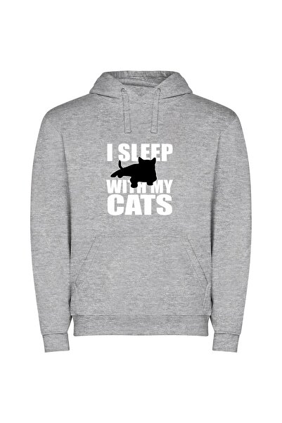 iLovePrints Elegant Feline Silhouette Φούτερ με κουκούλα σε χρώμα Γκρι