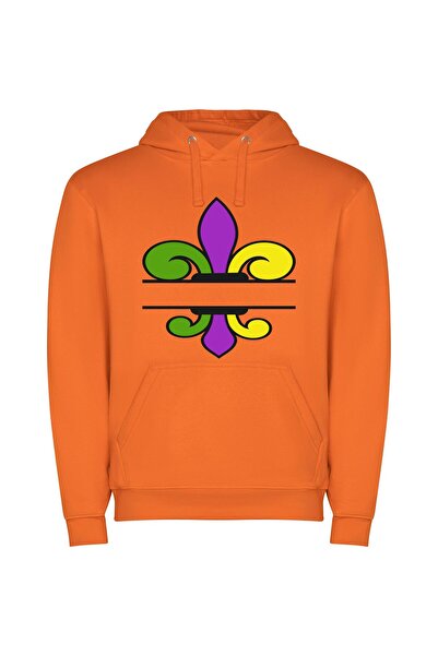 iLovePrints Colorful Fleur de Lis Φούτερ με κουκούλα σε χρώμα Πορτοκαλί