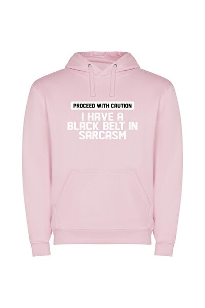 iLovePrints Sarcastic Artistic Black Belt Φούτερ με κουκούλα σε χρώμα Ροζ